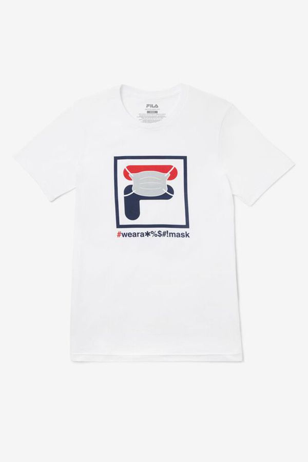 Fila Wear A Mask Graphic Men's T-Shirts - White,NZ 289-38750